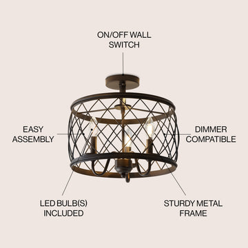 Eleanor 15" Metal LED Semi Flush Mount Ceiling Light - JONATHAN Y